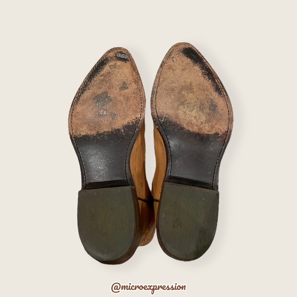 $399 Frye Billy Pull On Tan Leather Embroidered Tonal Stitch Tall Cowboy Boots - Picture 9 of 11